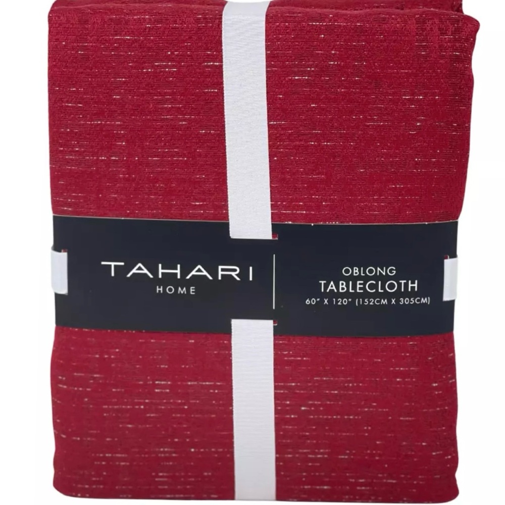 TAHARI Home 60 x 120" Christmas Holiday Tablecloth Burgundy Red Seats 10-12P NEW
